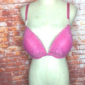 Victoria's Secret Pink Floral Lace Overlay Padded Underwire Push Up Bra